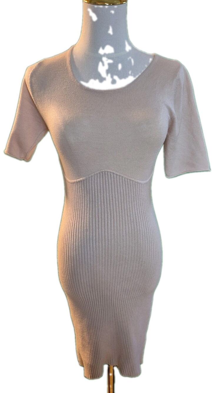 Lane 201 Knit Mini Dress Cream Short Sleeve Dress Size S Minimalist Bodycon